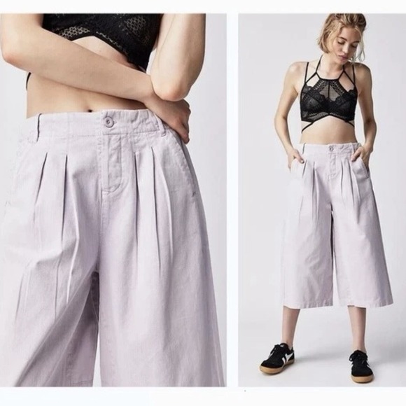 Free People Pants - Free People Women's Wide Leg Gaucho Pants Hard Rain Cropped Purple Size 8